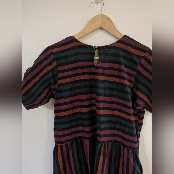 Mata Traders Kavita Chocolate Stripe Brown Green Striped Multicolor Midi Dress M - Picture 10 of 10